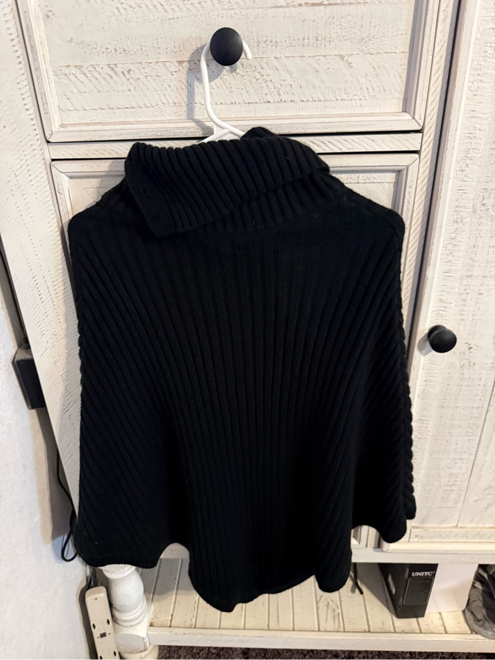 Michael Kors Black Ribbed Fold-Over Turtleneck Poncho - Picture 3 of 4